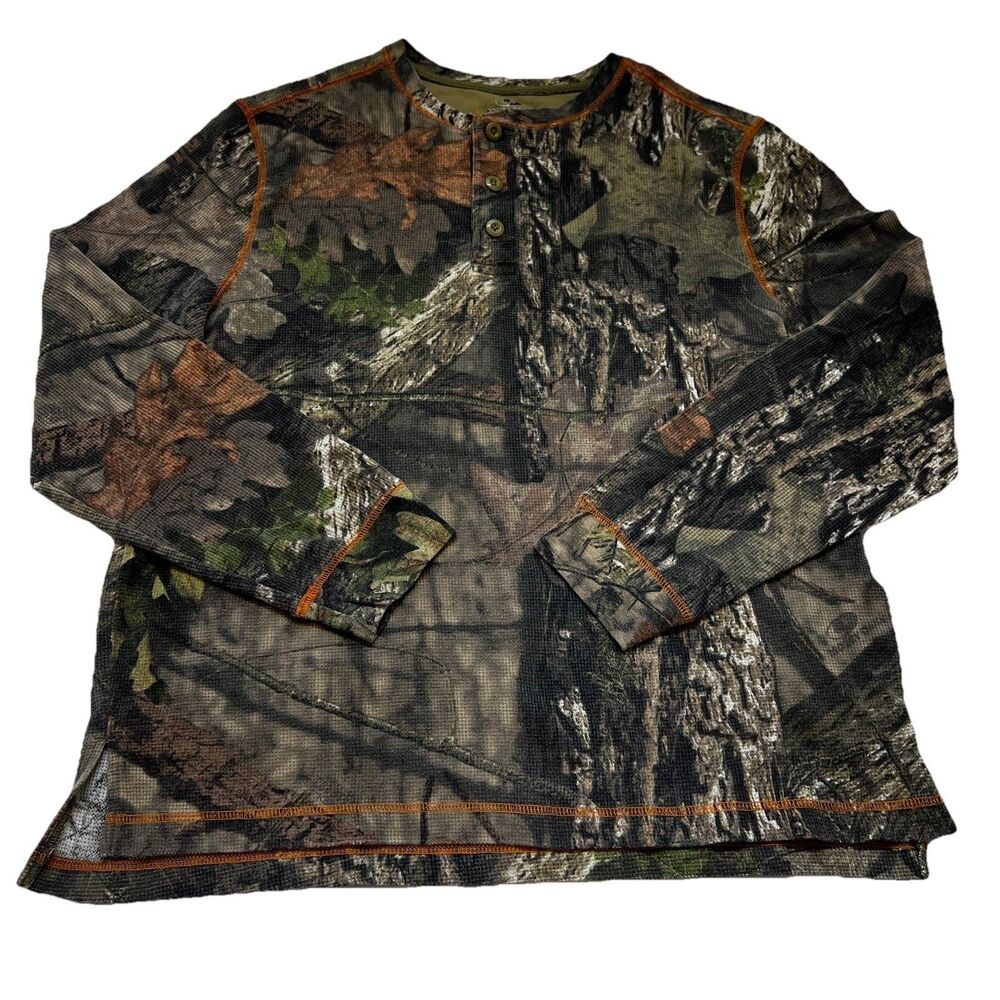 Mossy Oak Thermal T Shirt Long Sleeve Men’s Large Green Camo Henley